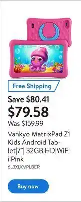 Walmart Vankyo matrixpad z1 kids android tablet|7"| 32gb|hd|wifi|pink offer