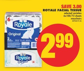 No Frills Royale facial tissue, 6x100/72 sheets offer