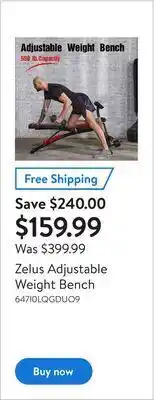Walmart Zelus adjustable weight bench offer