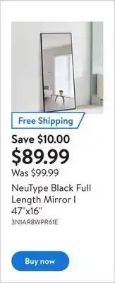 Walmart Neutype black full length mirror i 47"x16" offer
