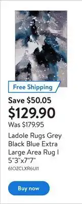 Walmart Ladole rugs grey black blue extra large area rug i 5"3"x7"7" offer