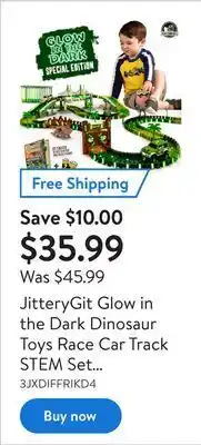 Walmart Jitterygit glow in the dark dinosaur toys race car track stem set for 3-8 years old offer