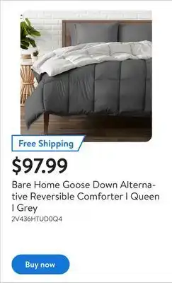 Walmart Bare home goose down alternative reversible comforter i queen i grey offer