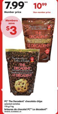 Valu-mart Brisures de chocolat pc le décadent, 775 g/1 kg offer