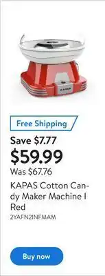 Walmart Kapas cotton candy maker machine i red offer