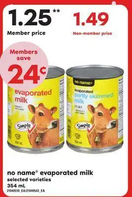 Zehrs Markets No name® evaporated milk, 354 ml offer