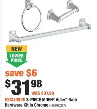 Home Depot 3-piece moen® adler™ bath hardware kit in chrome offer