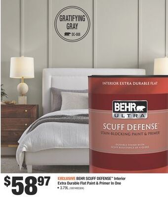 Home Depot Behr scuff defense™ interior extra durable flat paint & primer in one offer
