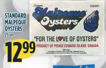 Marché Adonis Standard malpeque oysters offer