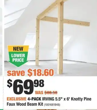 Home Depot Irving 5.5" x 6' knotty pine faux wood beam kit offer