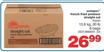 Wholesale Club Sunspun™ french fried potatoes straight cut, 13.6 kg, 30 lb 6 bags offer
