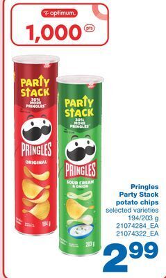 Wholesale Club Pringles party stack potato chips, 194/203 g offer