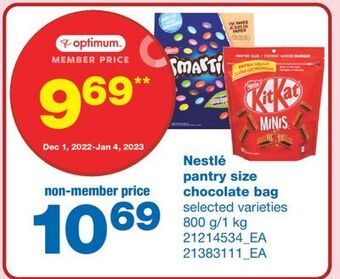 Wholesale Club Nestlé pantry size chocolate bag, 800 g/1 kg offer