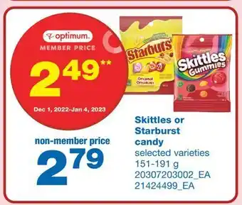Wholesale Club Skittles or starburst candy, 151-191 g offer