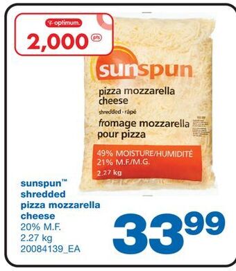 Wholesale Club Sunspun™ shredded pizza mozzarella cheese, 2.27 kg offer