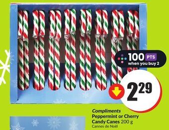 FreshCo Compliments peppermint or cherry candy canes 200 g offer