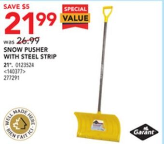 RONA Garant snow pusher with steel strip 21" offer