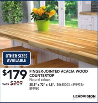 RONA Leadvision finger-jointed acacia wood countertop 25.5" x 72" x 1.5" offer