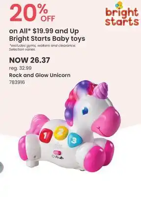 Babies 'R' Us Bright starts rock and glow unicorn offer