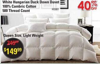 Oxford Mills White hungarian duck down duvet 100% cambric cotton 500 thread count offer