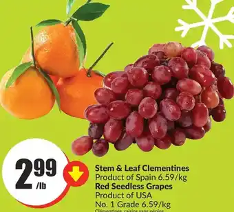 FreshCo Stem & leaf clementines | red seedless grapes offer