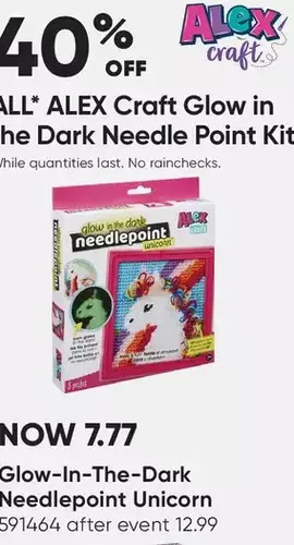 Toys R us Alex glow-in-the-dark needlepoint unicorn offer