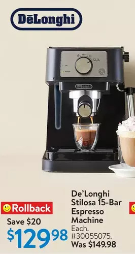 Walmart De'longhi stilosa 15-bar espresso machine offer