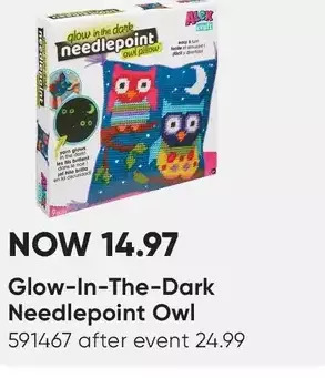 Toys R us Alex - glow-in-the-dark needlepoint owl pillow offer
