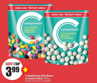FreshCo Compliments jelly beans or scotch mints offer