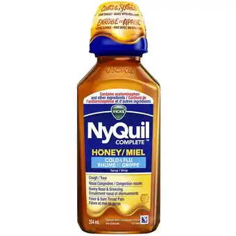 Walmart Nyquil complete honey cold & flu syrup 354 ml or vicks early defence spray 15 ml offer
