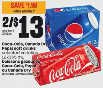Valu-mart Coca-cola, canada dry or pepsi soft drinks offer