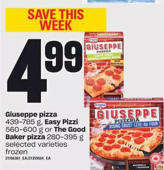 Loblaws Giuseppe pizza, easy pizzi or the good baker pizza offer