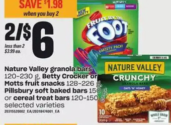 Loblaws Nature valley granola bars, betty crocker or motts fruit snacks, pillsbury soft baked bars or cereal treat bars offer