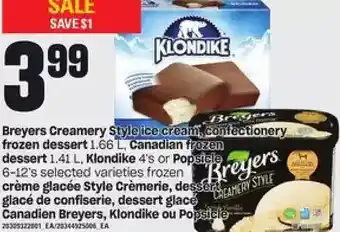 Independent Grocer Breyers creamery style ice cream contectionery frozen dessert, canadian frozen dessert, klondike or popsicle offer