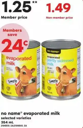 Loblaws No name evaporated milk offer