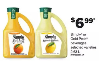 Independent Grocer Simply or gold peak beverages offer