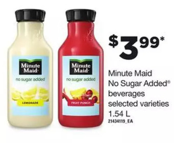 Loblaws Minute maid no sugar added beverages offer
