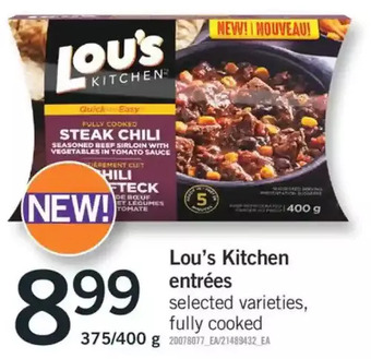 Fortinos Lou's kitchen entrees offer