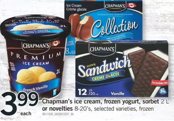 Fortinos Chapman's ice cream, frozen yogurt, sorbet or novelties offer