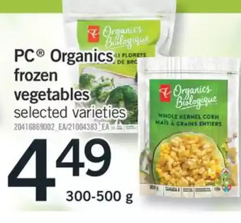 Fortinos Pc organics frozen vegetables offer