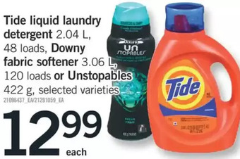 Fortinos Tide liquid laundry detergent, downy fabric softener or unstopables offer