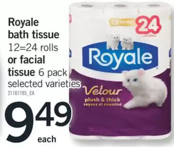 Fortinos Royale bath tissue or facial tissue offer