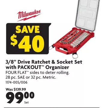 Home Hardware 3/8" drive ratchet & socket set with packout organizer offer