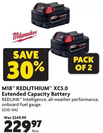 Home Hardware M18 redlithium xc5.0 extended capacity battery offer