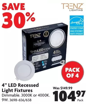 Home Hardware 4" led recessed light fixtures offer