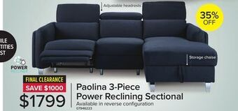 Leon's Paolina 3-piece power reclining sectional with right-facing storage chaise - blue offer
