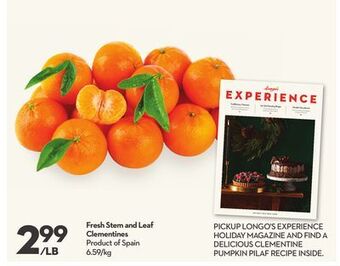 Longo's Fresh stem and leaf clementines offer