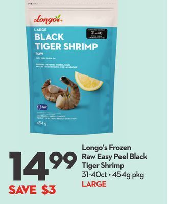 Longo's Longo's frozen raw easy peel black tiger shrimp offer