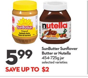 Longo's Sunbutter sunfl ower butter or nutella offer