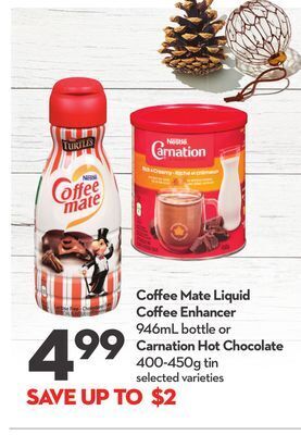 Longo's Liquid coffee enhancer 946ml bottle or carnation hot chocolate 400-450g tin offer